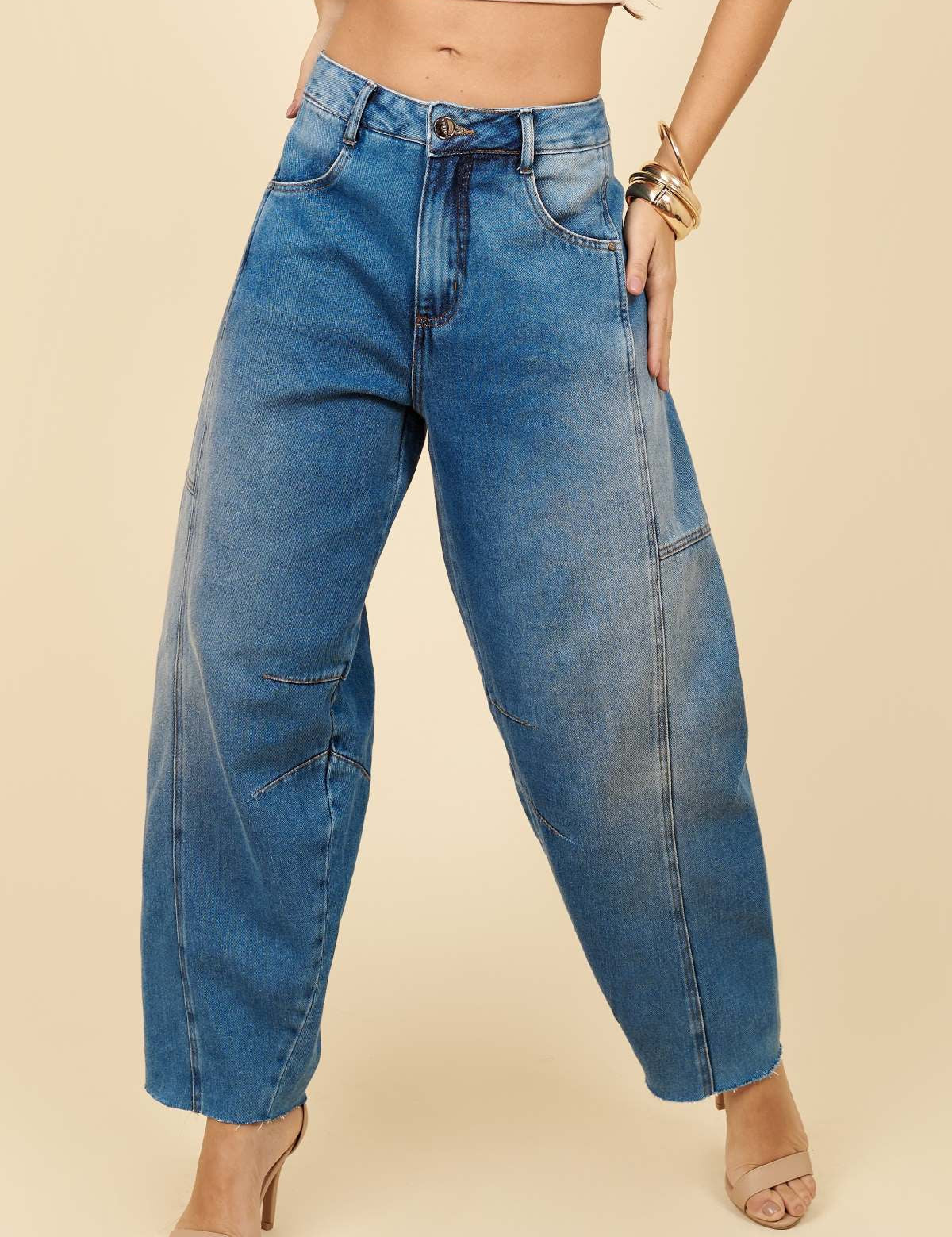 Calça Jeans Lottus Azul Balloon Barra Desfiada