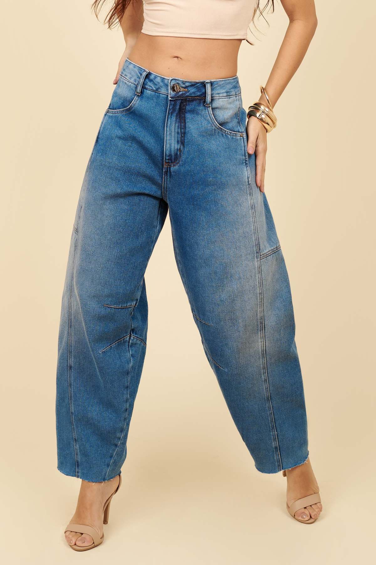 Calça Jeans Lottus Azul Balloon Barra Desfiada