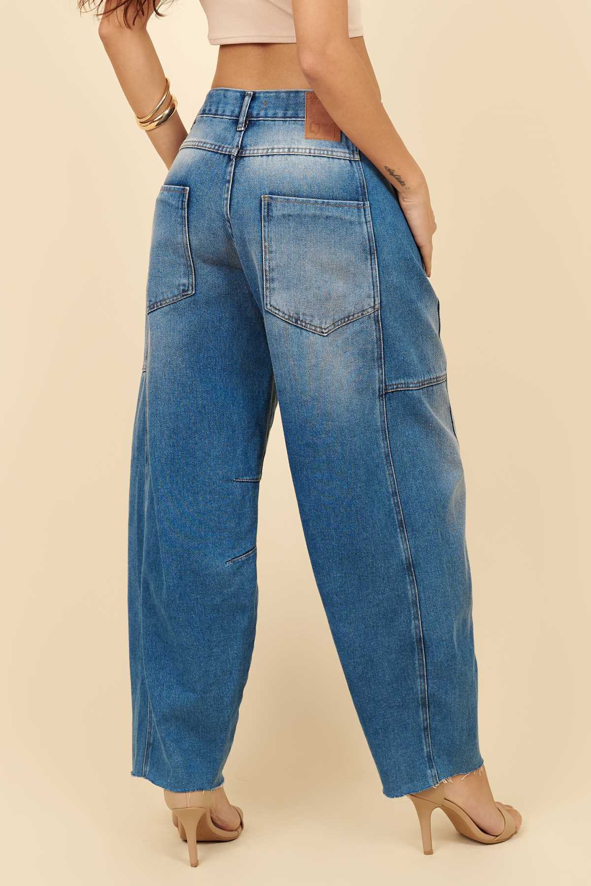 Calça Jeans Lottus Azul Balloon Barra Desfiada