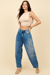 Calça Jeans Lottus Azul Balloon Barra Desfiada