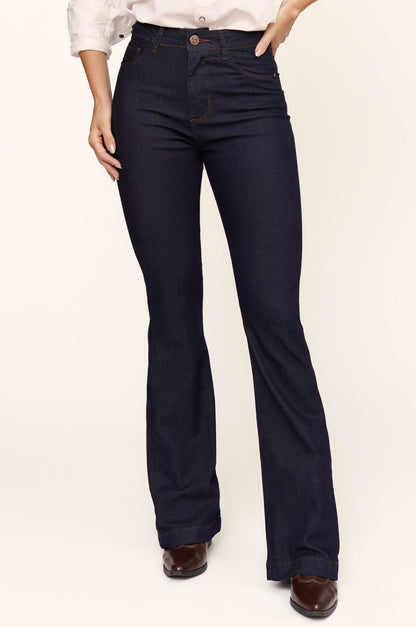 Calça Jeans Lottus Azul Escuro Boot Cut Cintura Alta