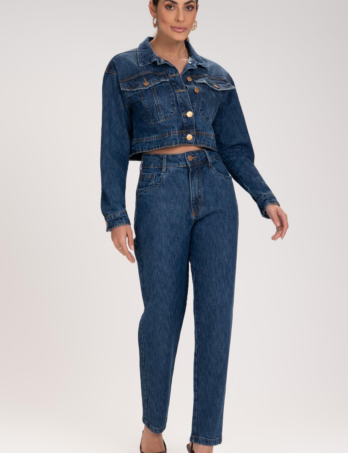 Calça Jeans Mom Frysaide Azul Cintura Alta