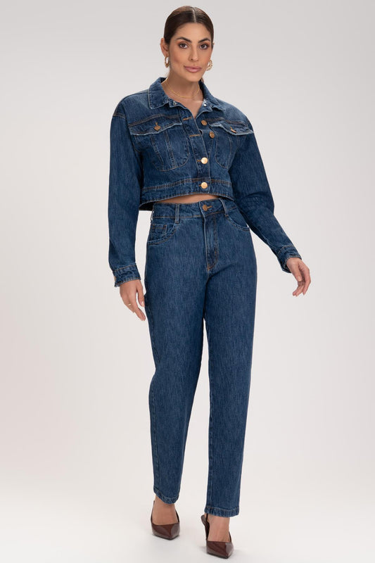 Calça Jeans Mom Frysaide Azul Cintura Alta