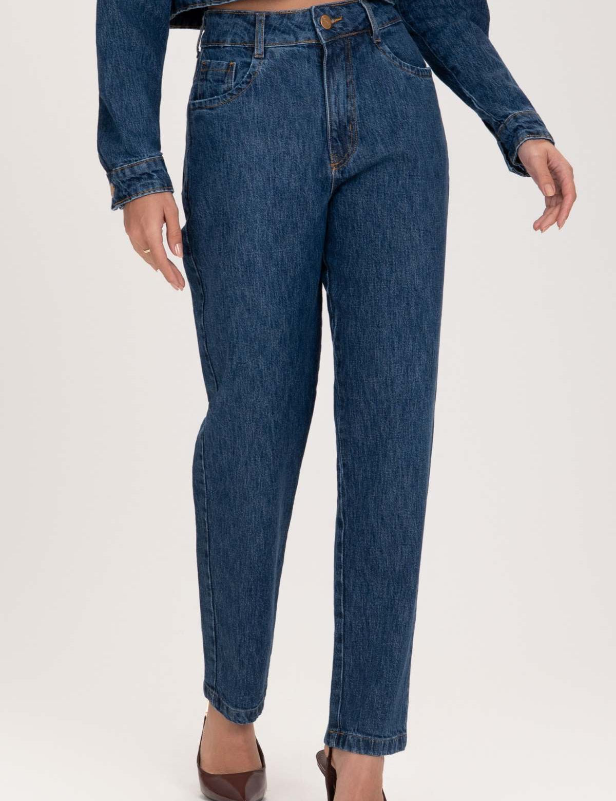 Calça Jeans Mom Frysaide Azul Cintura Alta