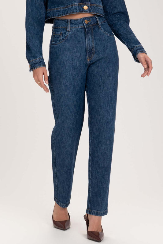 Calça Jeans Mom Frysaide Azul Cintura Alta