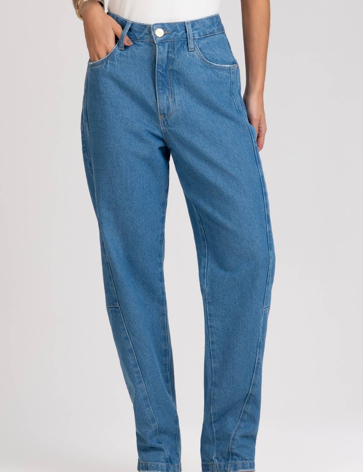 Calça Jeans Mom Frysaide Azul Cintura Alta