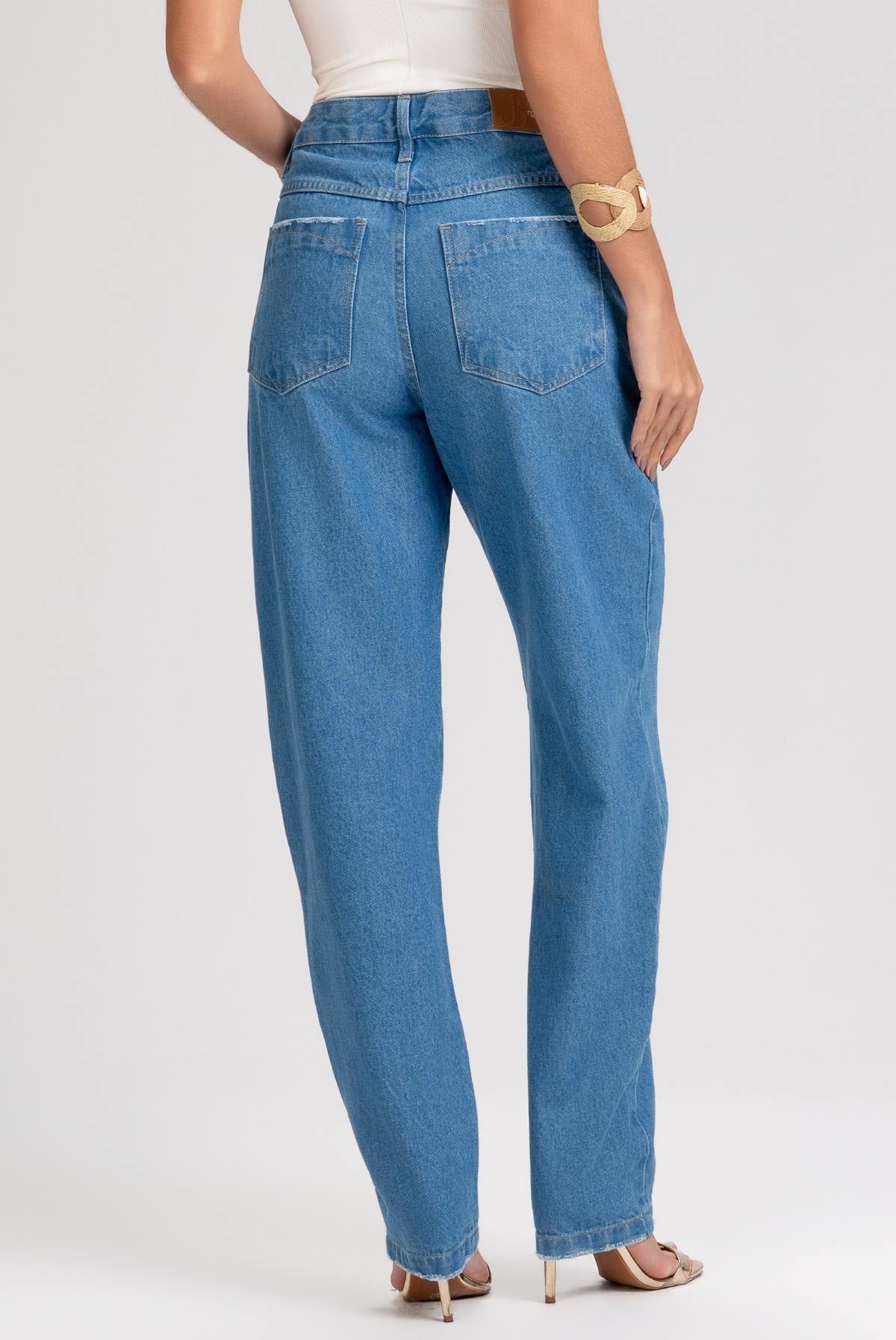 Calça Jeans Mom Frysaide Azul Cintura Alta