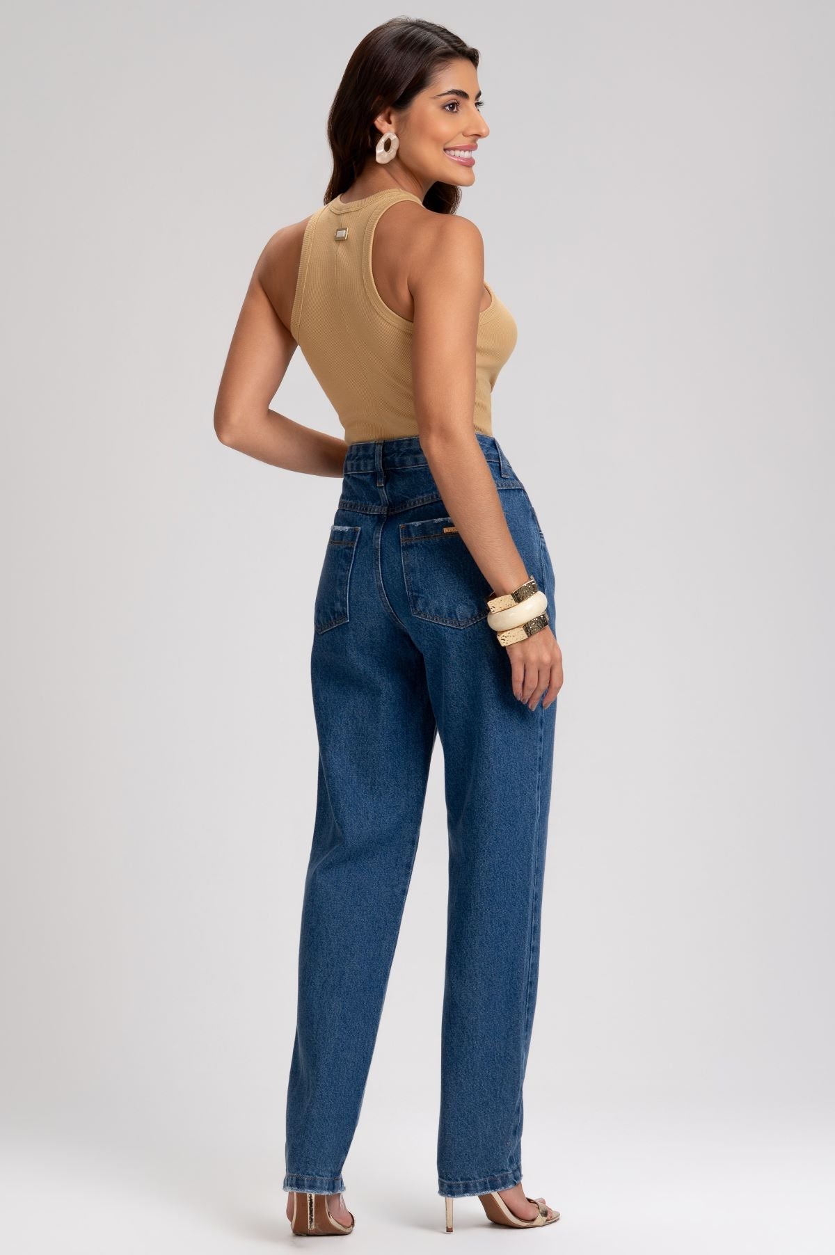 Calça Jeans Mom Frysaide Azul Cintura Alta