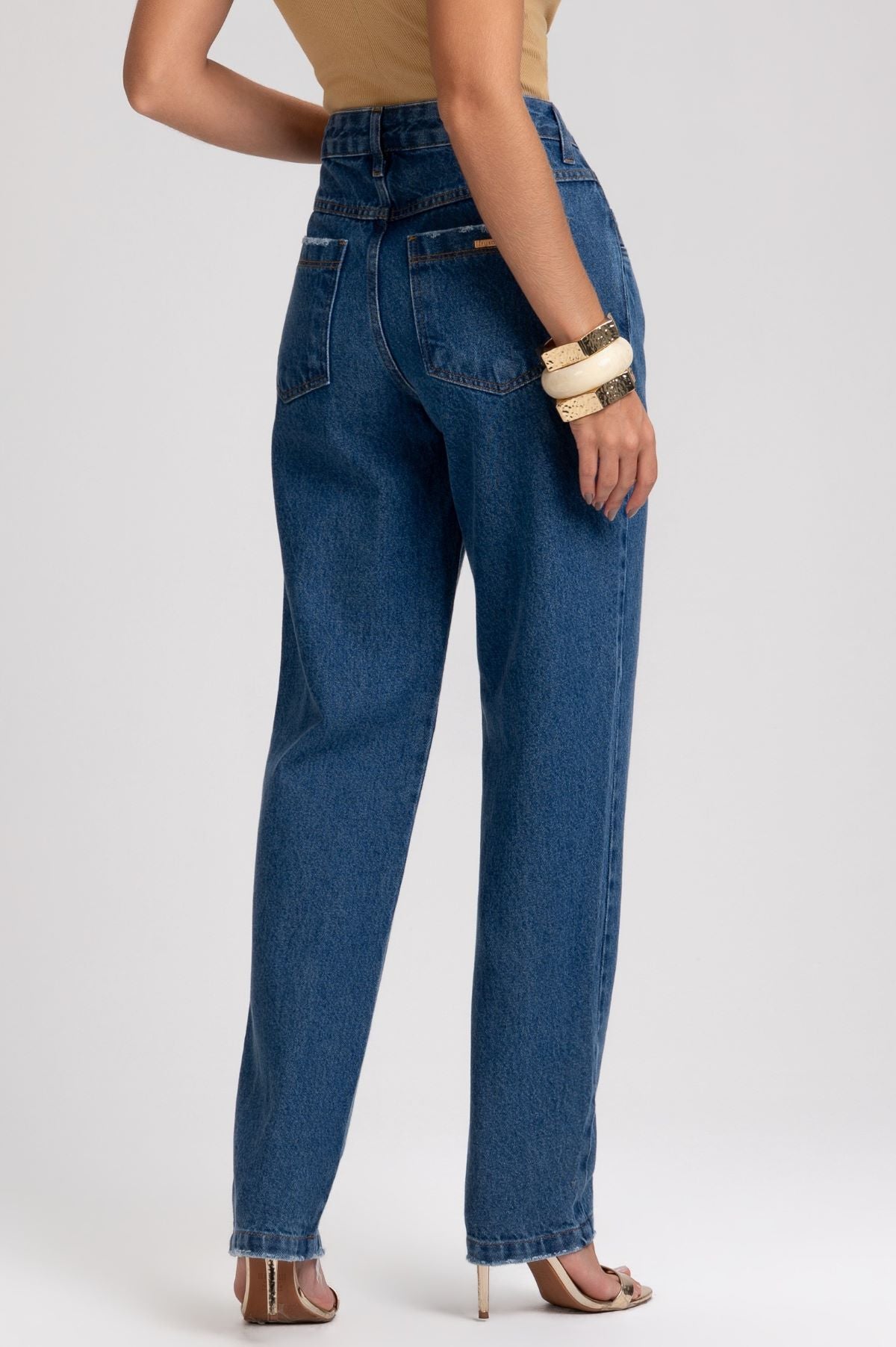 Calça Jeans Mom Frysaide Azul Cintura Alta
