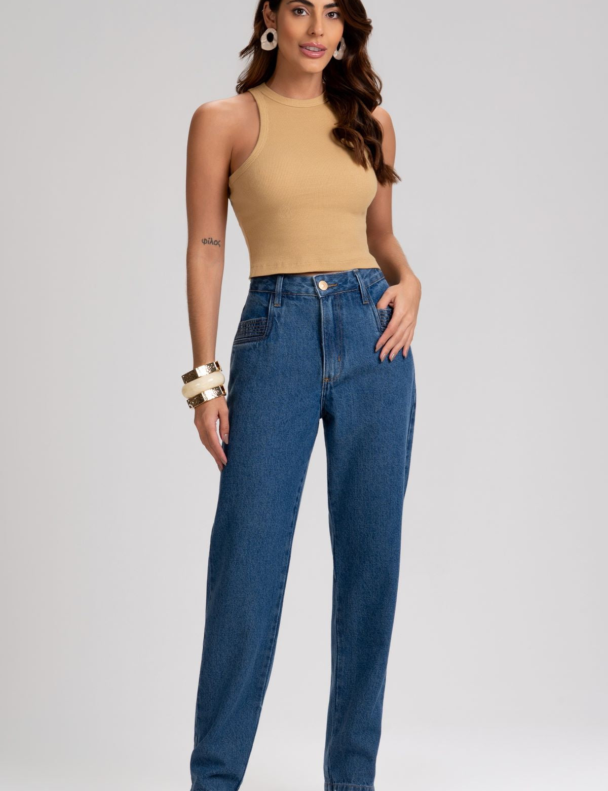 Calça Jeans Mom Frysaide Azul Cintura Alta