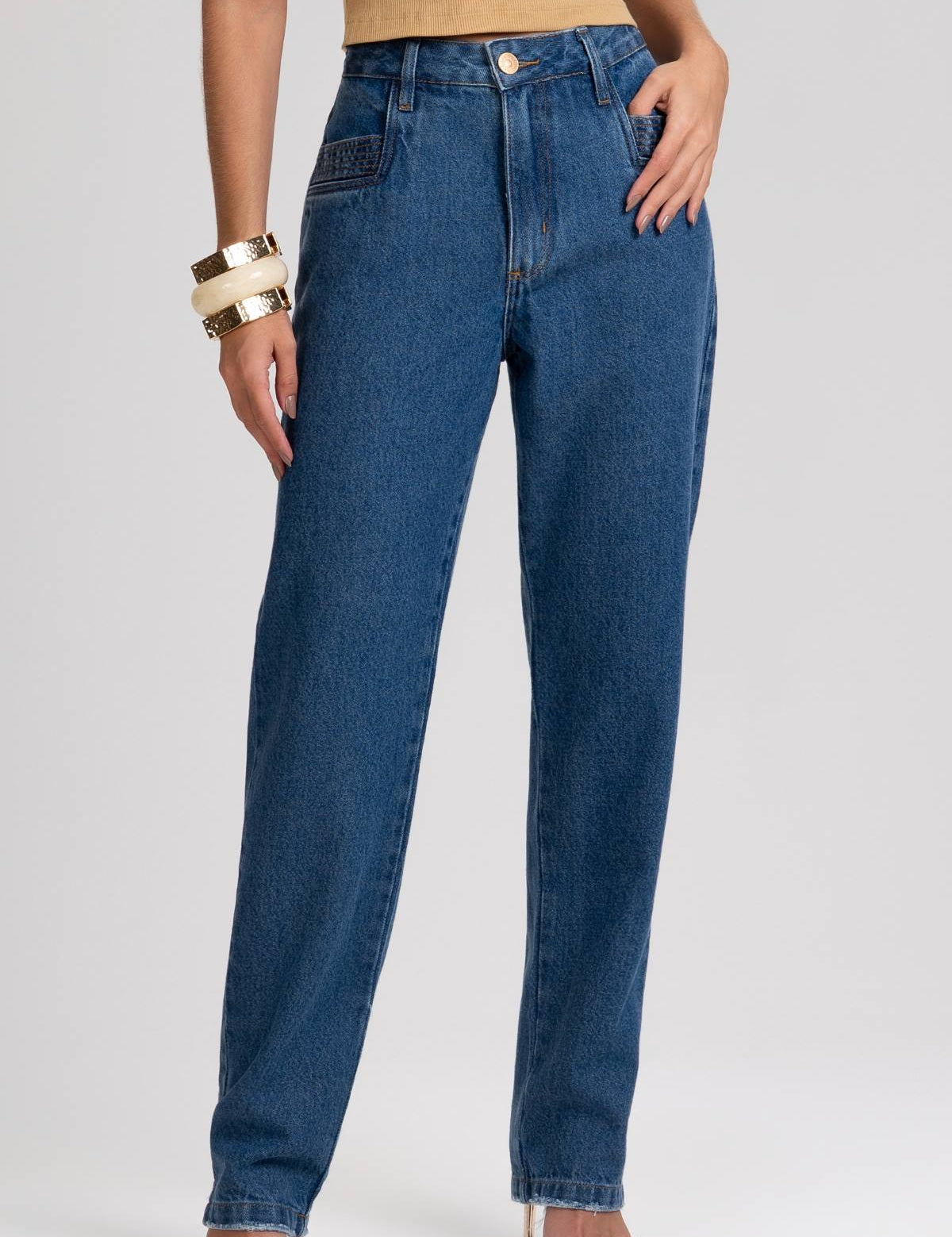 Calça Jeans Mom Frysaide Azul Cintura Alta