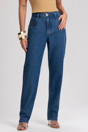Calça Jeans Mom Frysaide Azul Cintura Alta