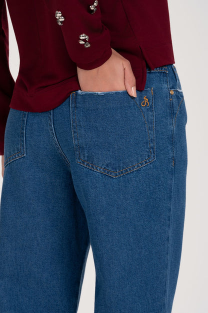 Calça Jeans Mom Frysaide Azul Escuro Cintura Alta