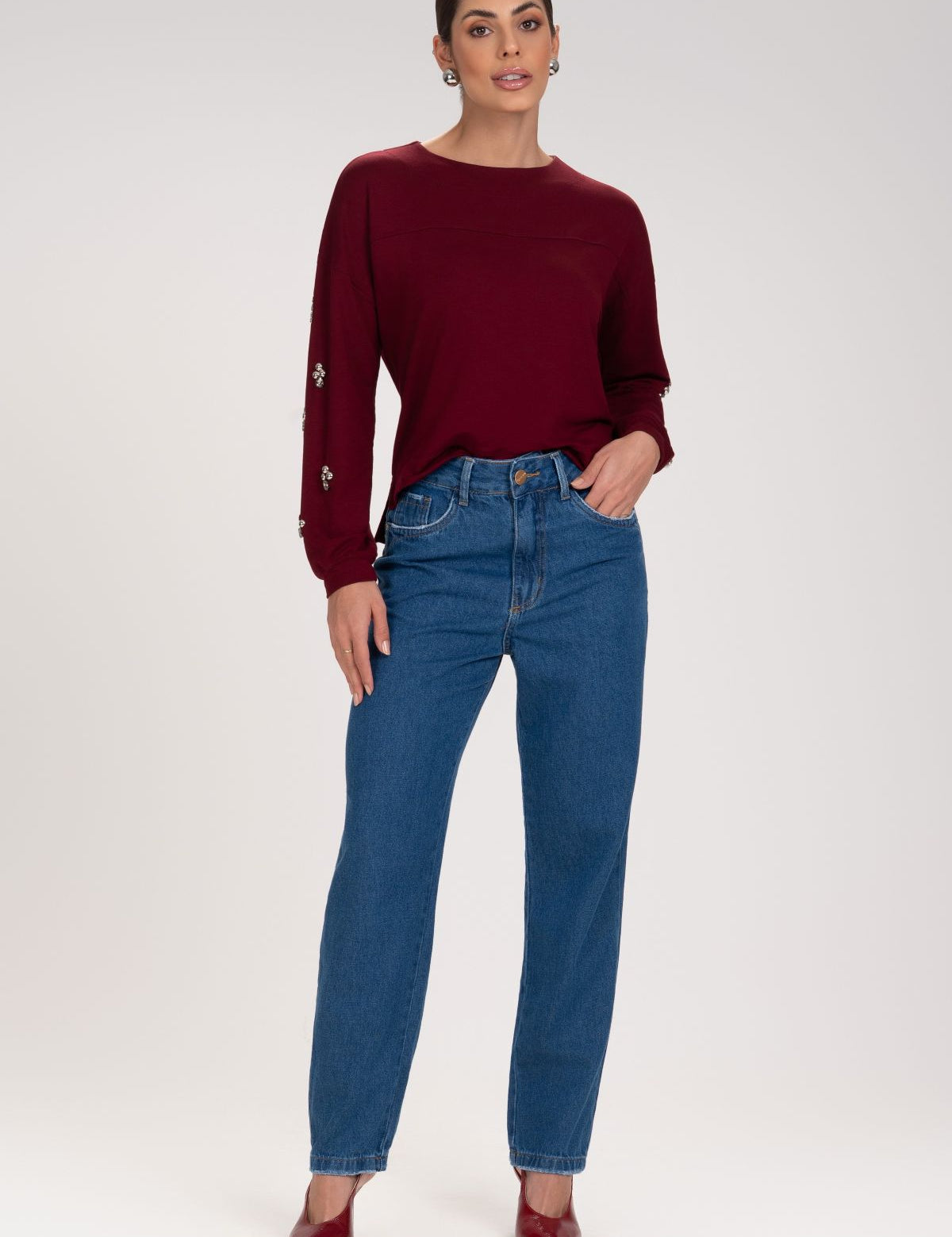 Calça Jeans Mom Frysaide Azul Escuro Cintura Alta