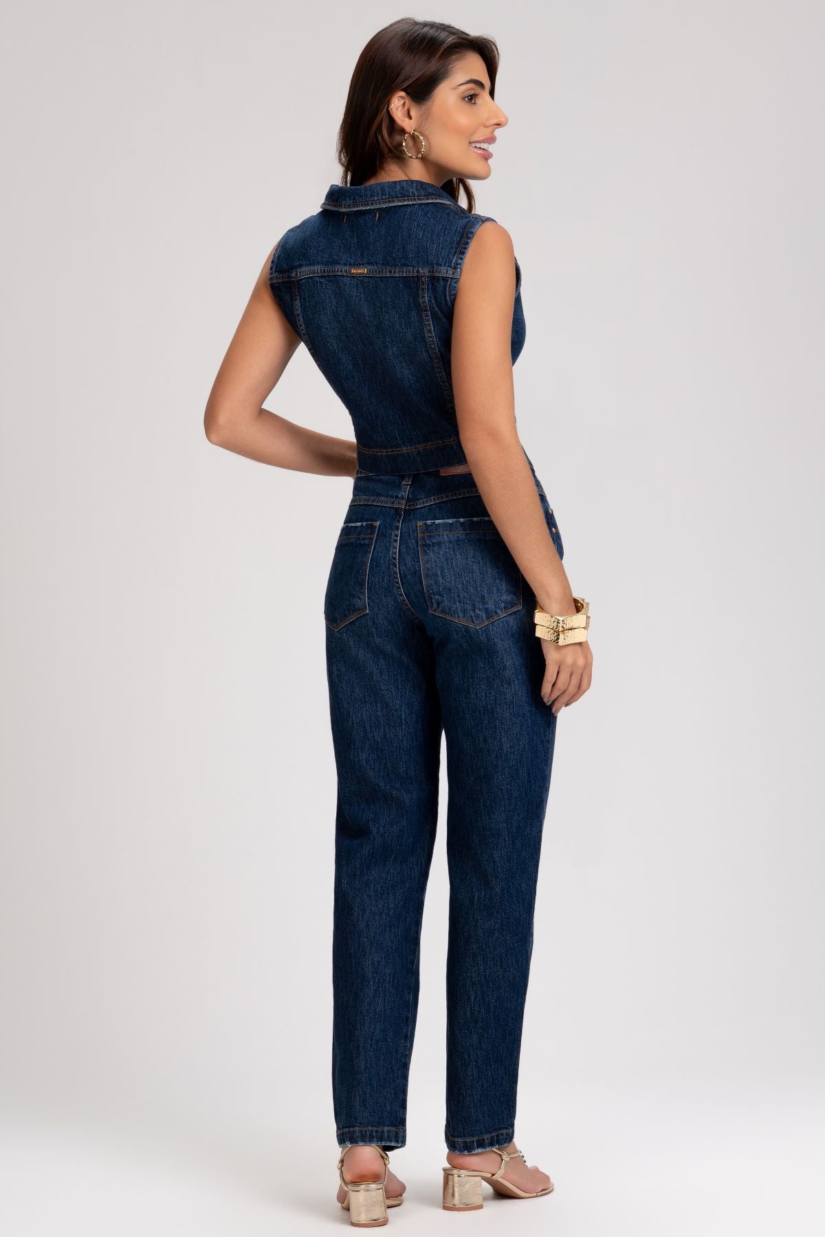 Calça Jeans Mom Frysaide Azul Escuro Cintura Alta