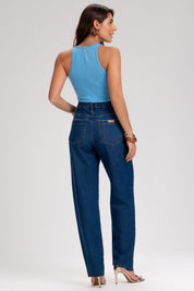 Calça Jeans Mom Frysaide Azul Escuro Cintura Alta