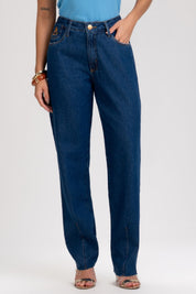 Calça Jeans Mom Frysaide Azul Escuro Cintura Alta