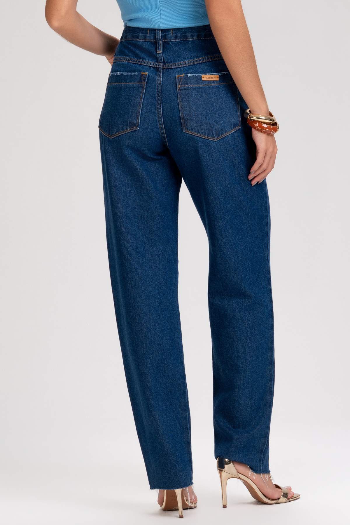 Calça Jeans Mom Frysaide Azul Escuro Cintura Alta