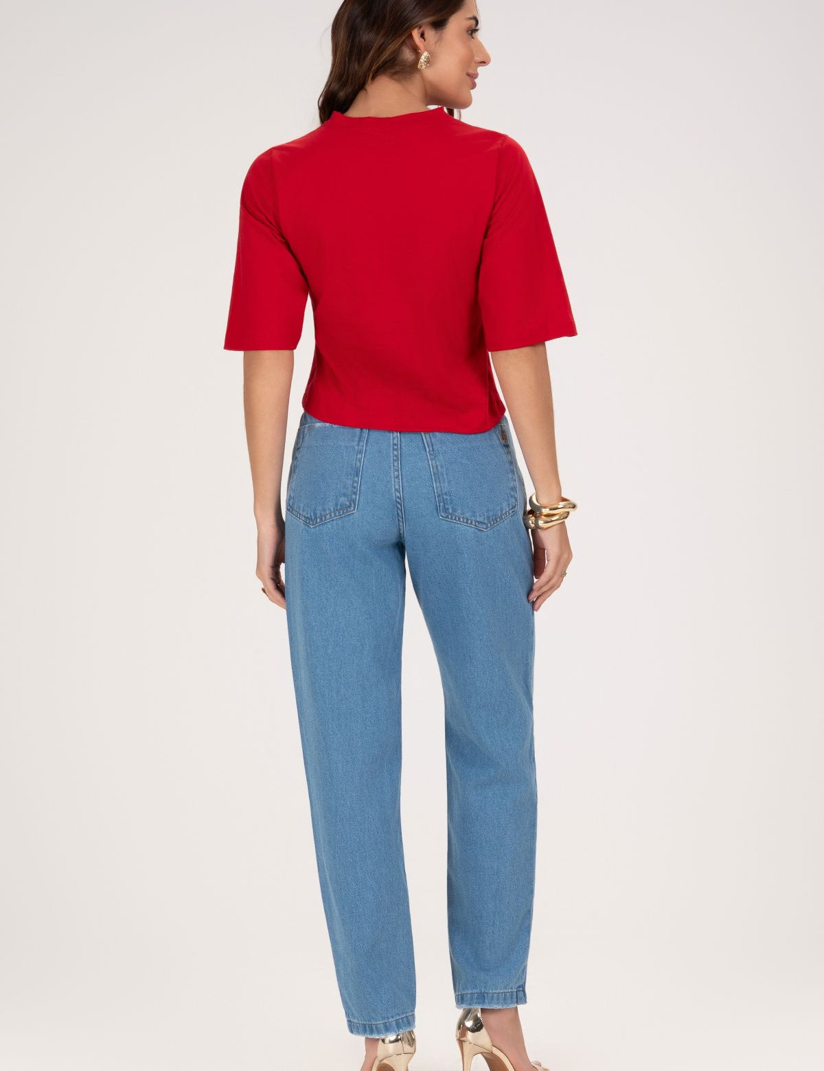 Calça Jeans Mom Frysaide Azul Médio Cintura Alta