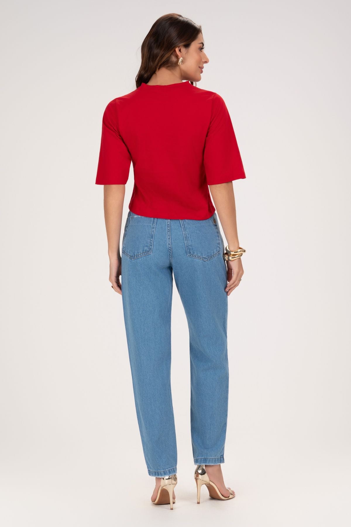 Calça Jeans Mom Frysaide Azul Médio Cintura Alta