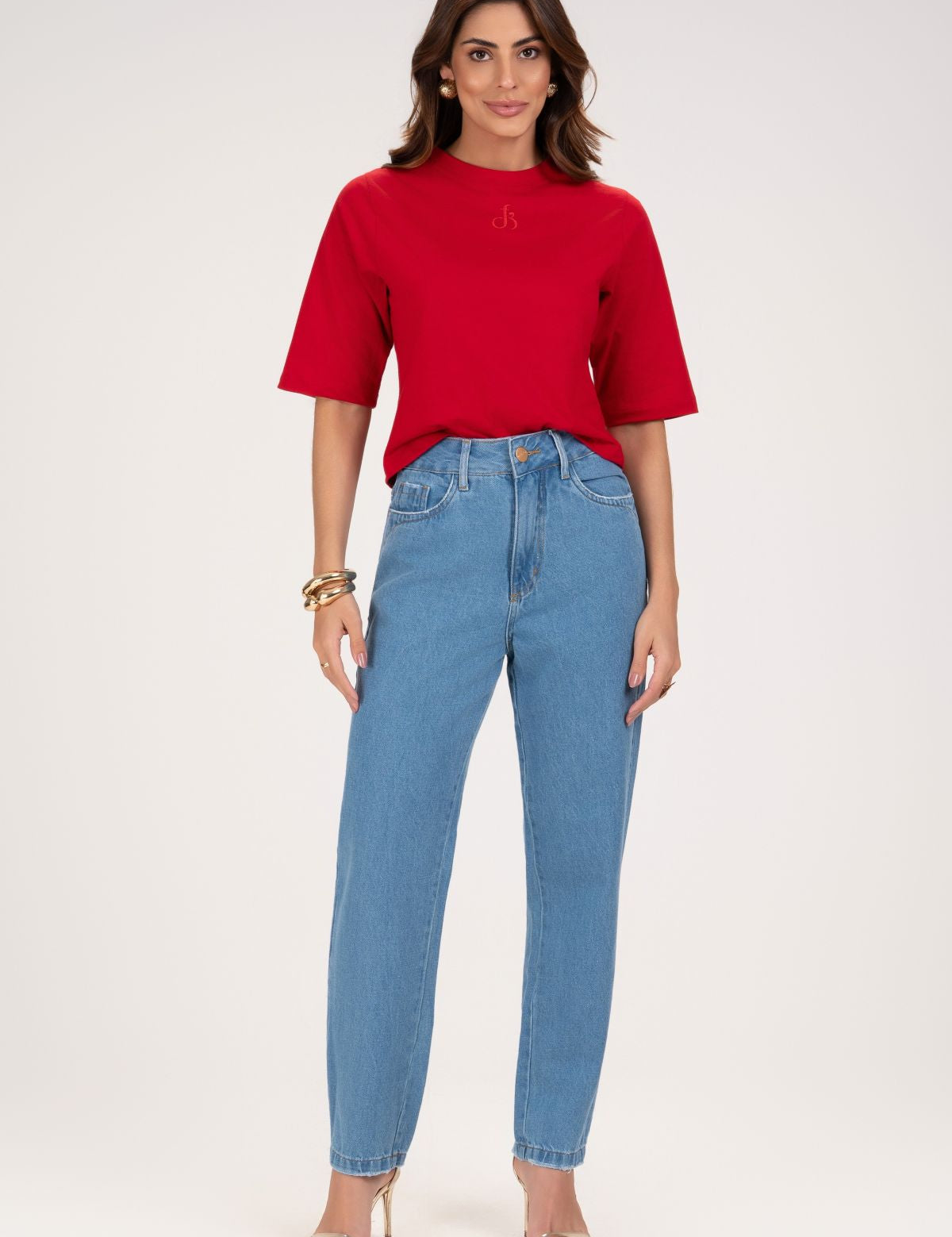 Calça Jeans Mom Frysaide Azul Médio Cintura Alta