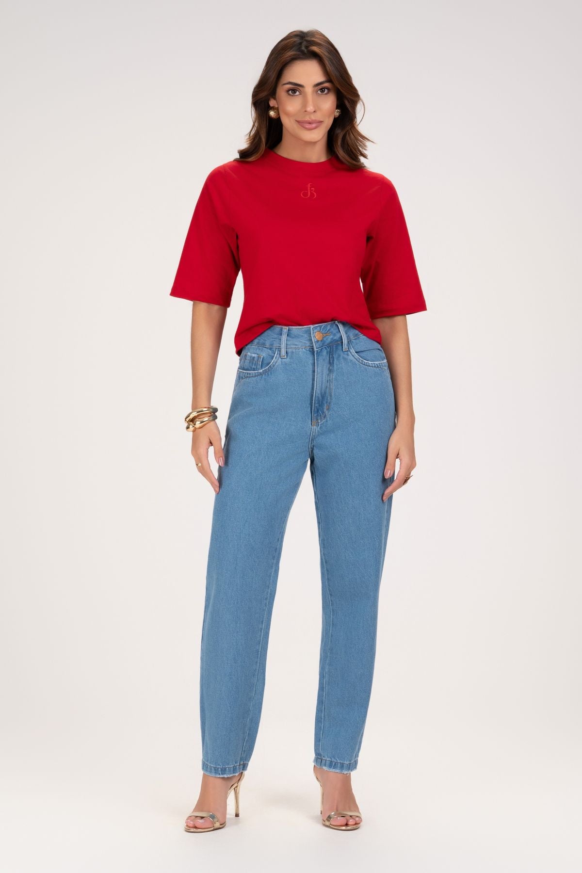 Calça Jeans Mom Frysaide Azul Médio Cintura Alta