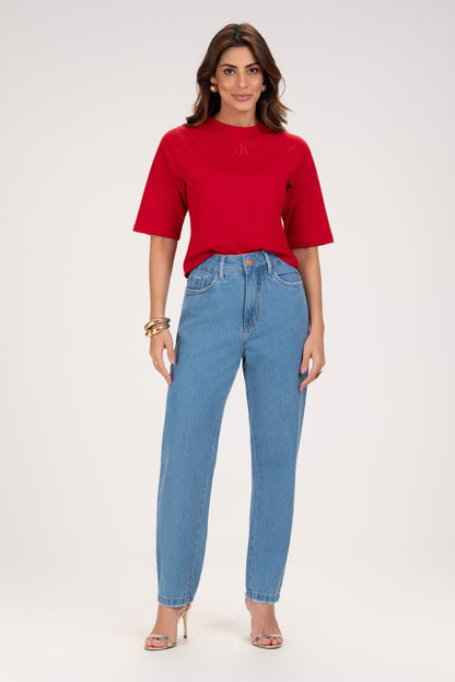 Calça Jeans Mom Frysaide Azul Médio Cintura Alta