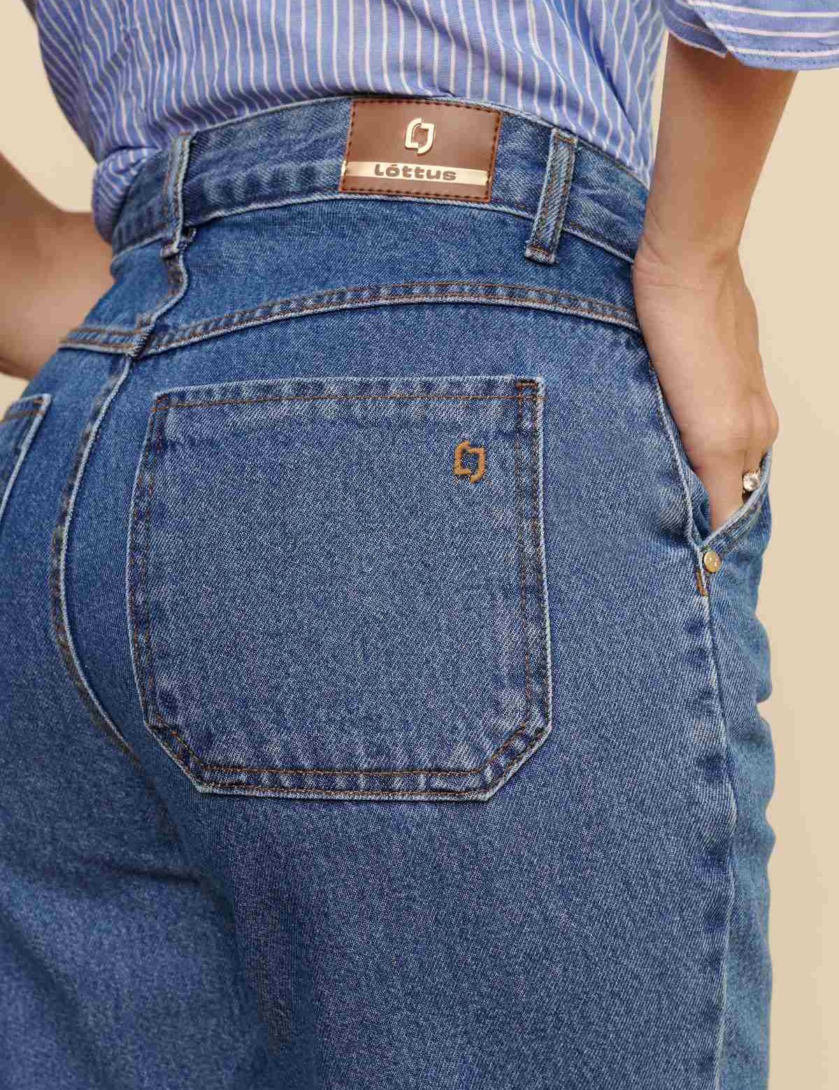 Calça Jeans Mom Lottus Azul Cintura Alta