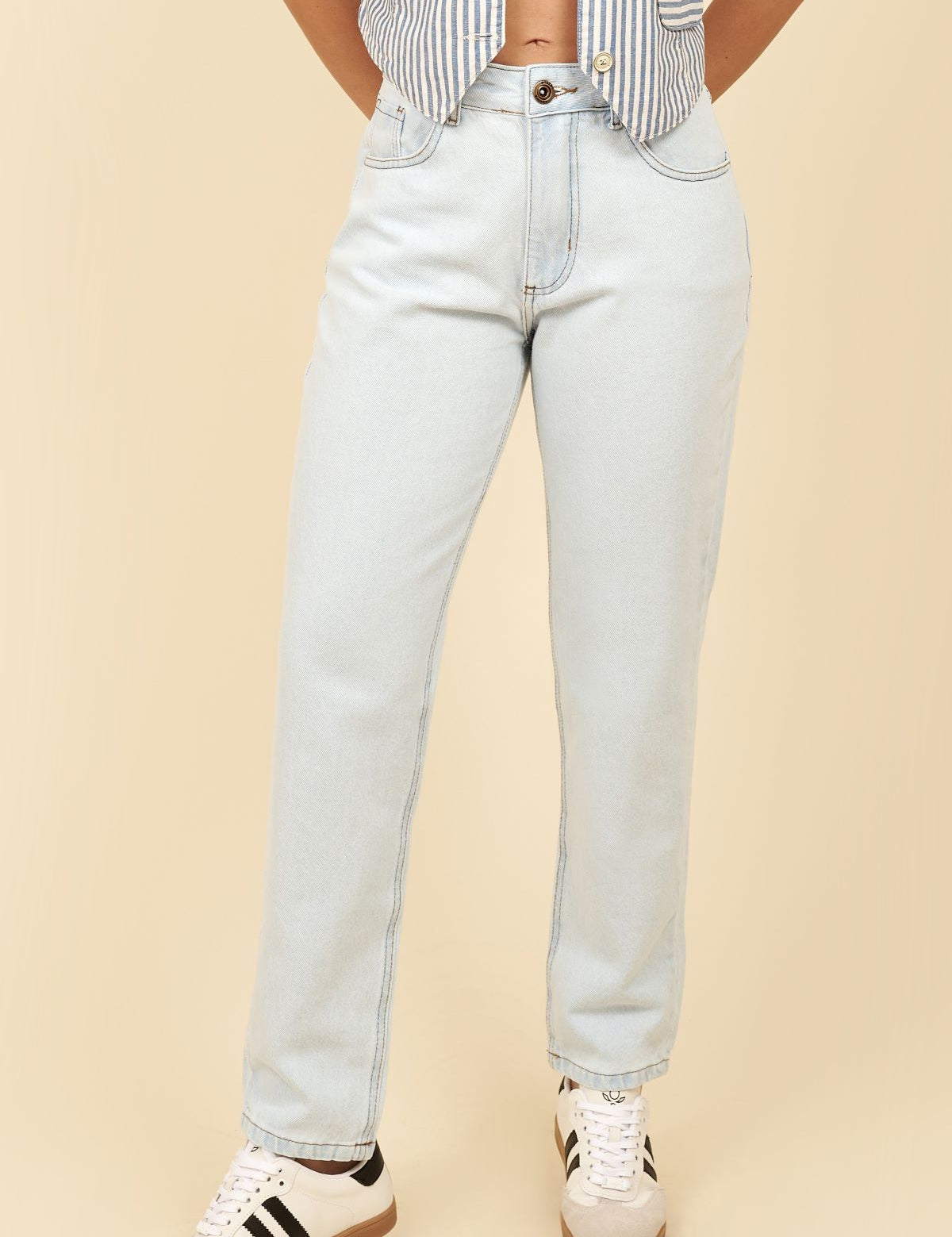 Calça Jeans Mom Lottus Azul Cintura Alta