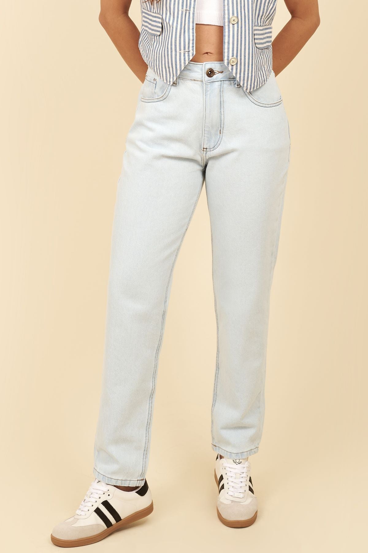 Calça Jeans Mom Lottus Azul Cintura Alta