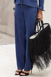 Calça Jeans Reta Frysaide Azul Barra Pespontada