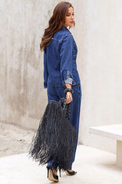 Calça Jeans Reta Frysaide Azul Barra Pespontada
