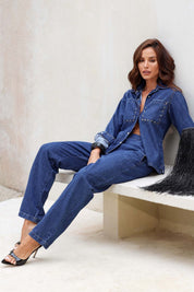 Calça Jeans Reta Frysaide Azul Barra Pespontada