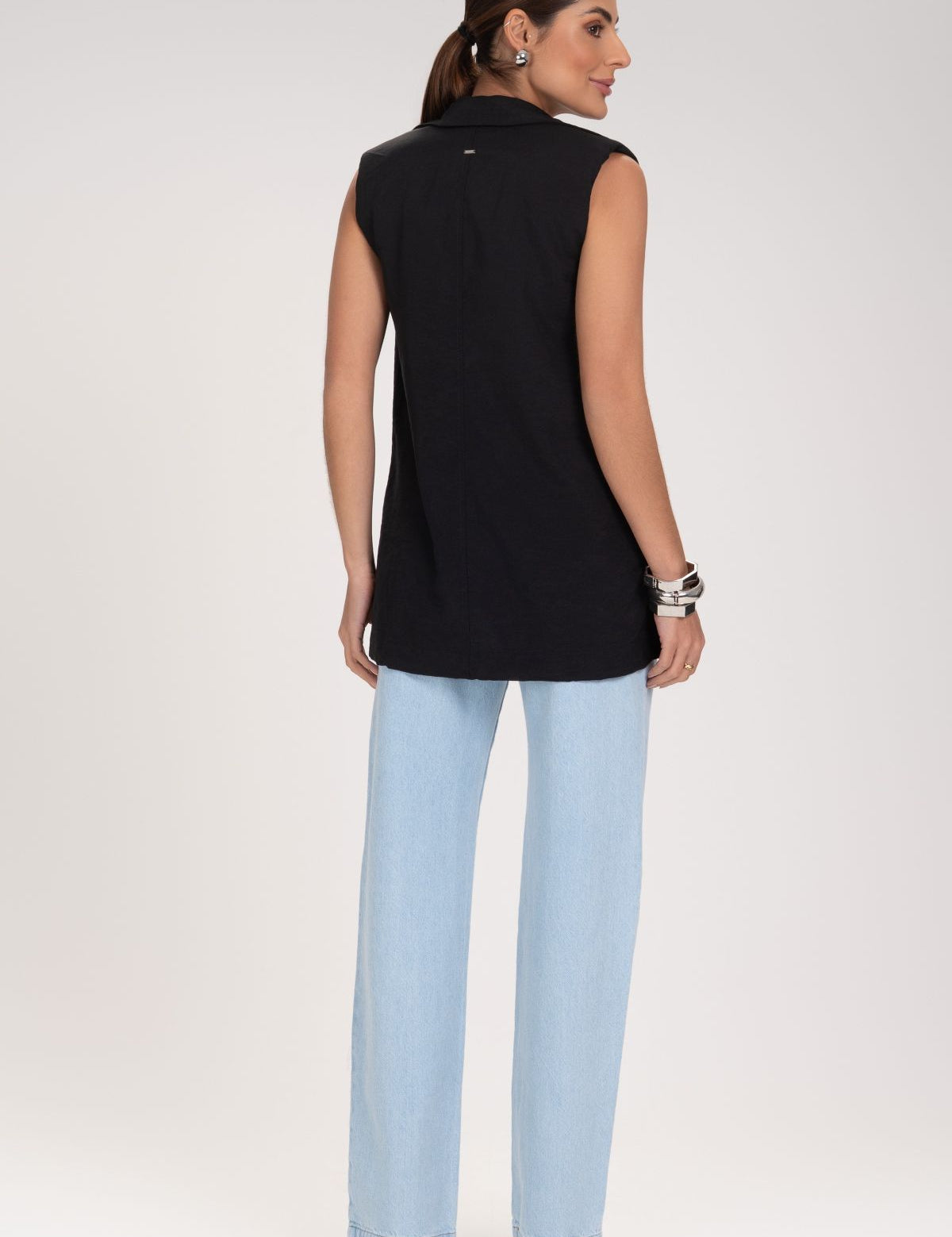 Calça Jeans Reta Frysaide Azul Claro Cintura Alta