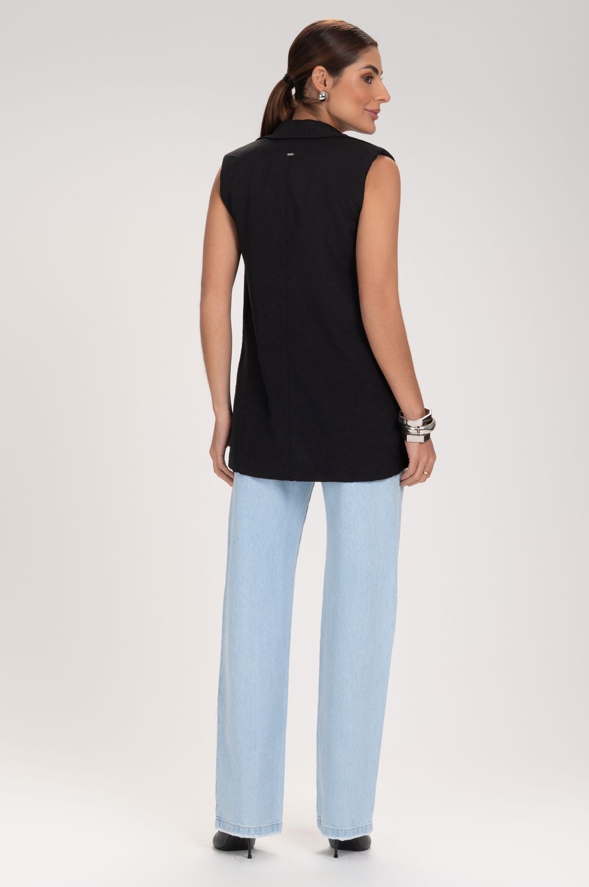 Calça Jeans Reta Frysaide Azul Claro Cintura Alta