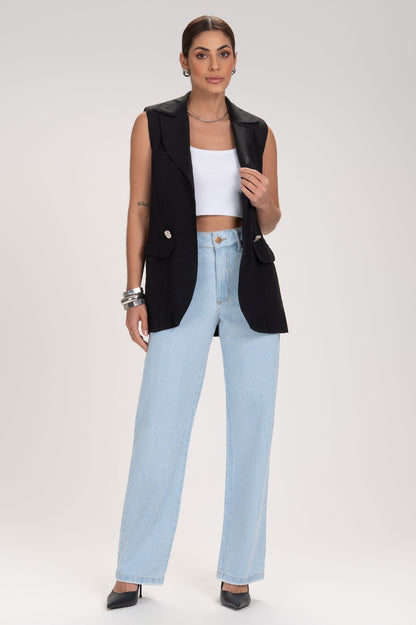 Calça Jeans Reta Frysaide Azul Claro Cintura Alta