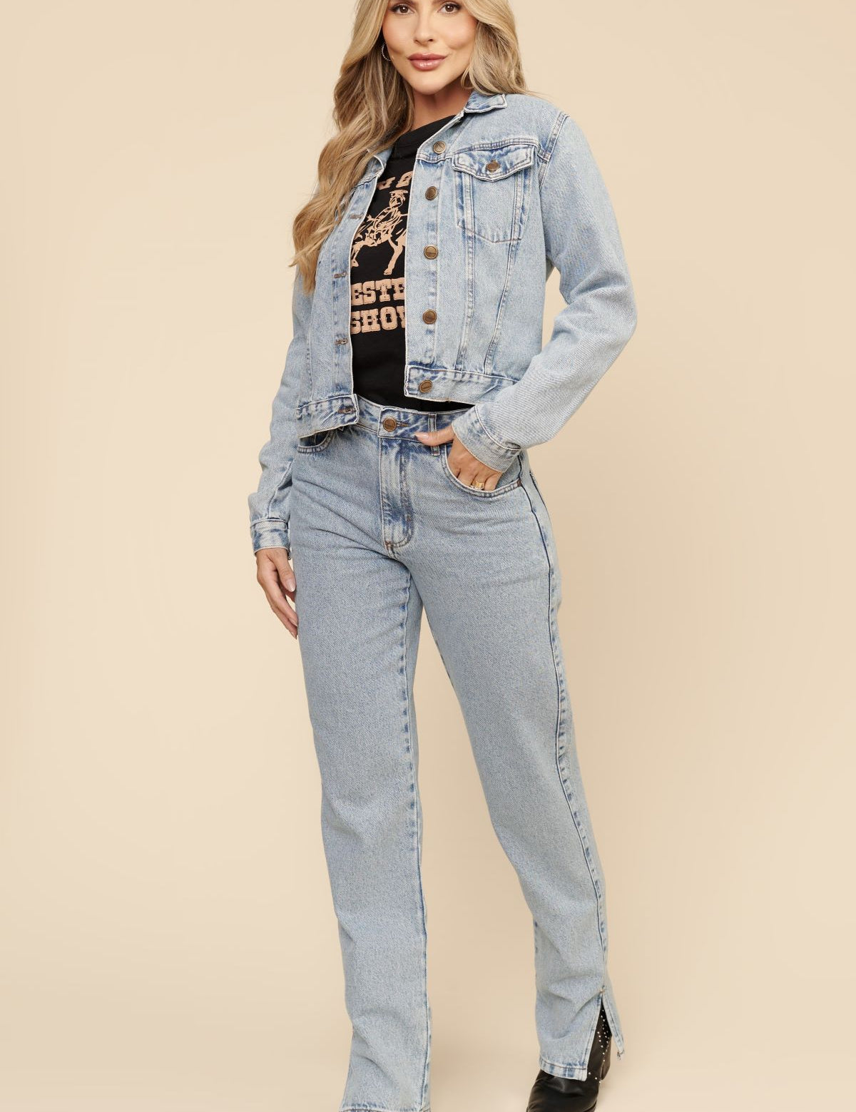 Calça Jeans Reta Lottus Azul Marmorizada