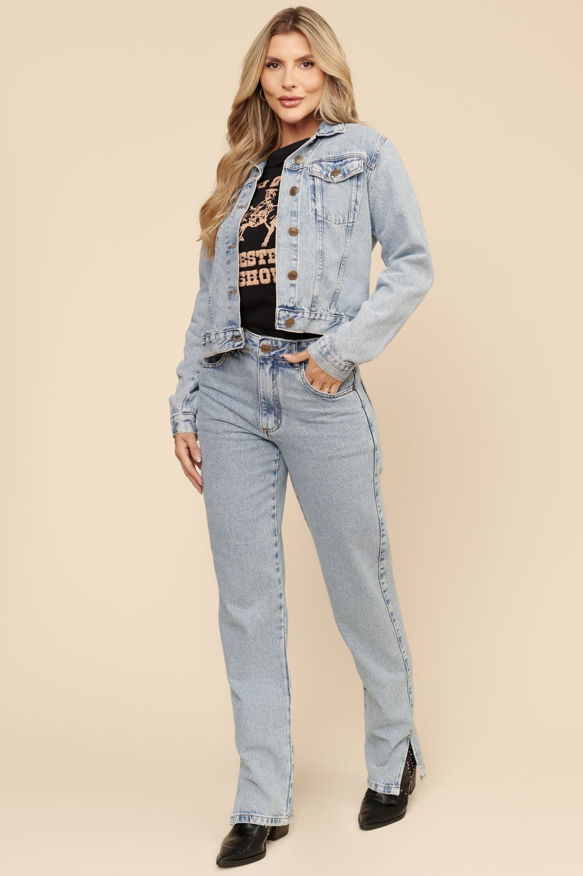 Calça Jeans Reta Lottus Azul Marmorizada
