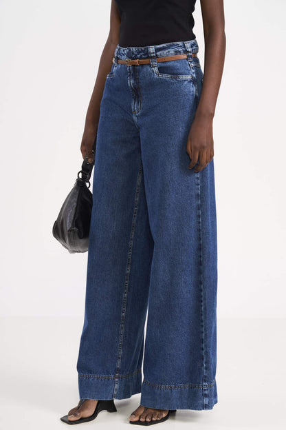 Calça Jeans Wide Leg Colcci Azul Com Cinto