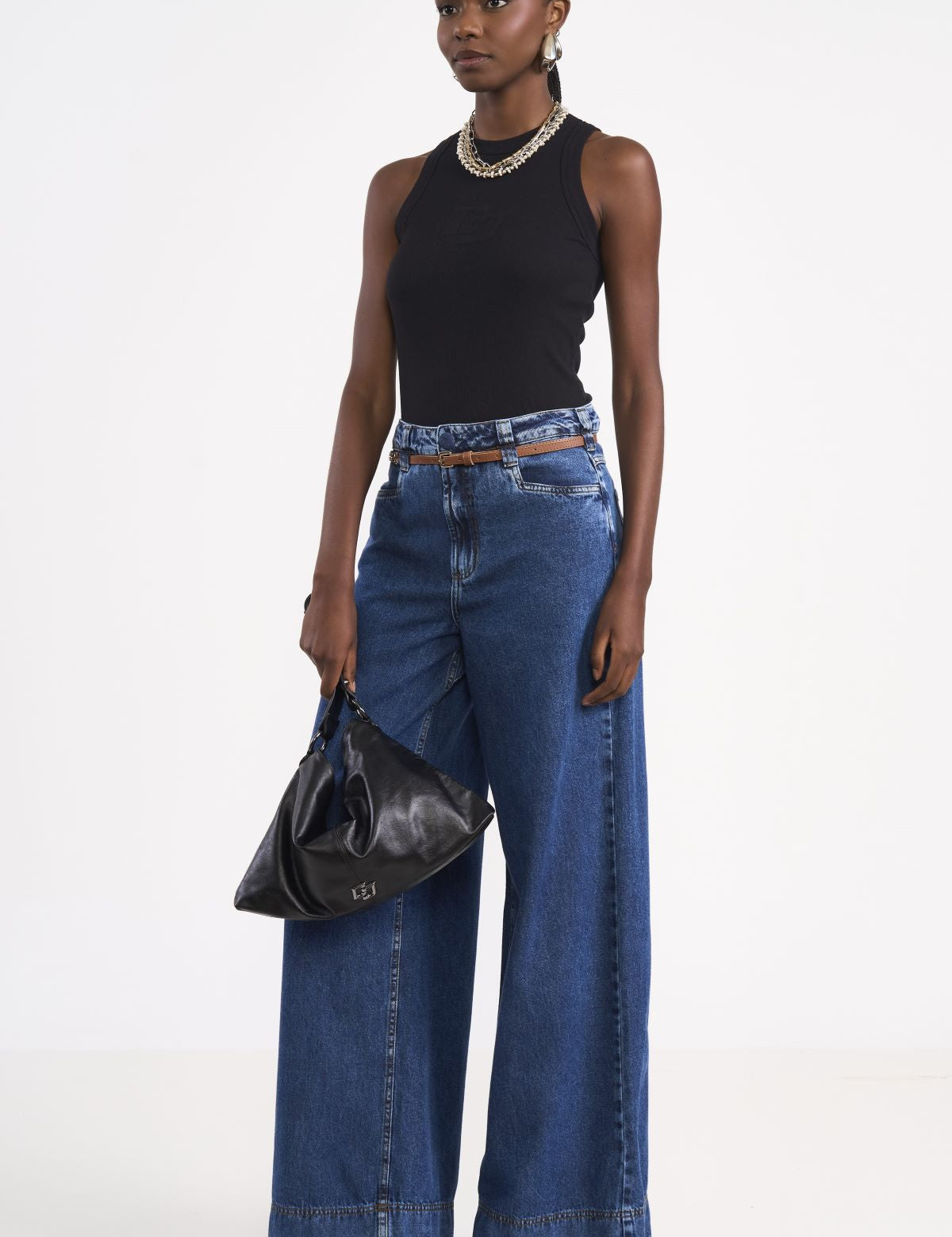 Calça Jeans Wide Leg Colcci Azul Com Cinto