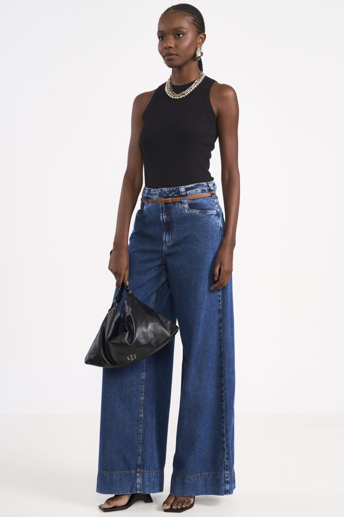 Calça Jeans Wide Leg Colcci Azul Com Cinto