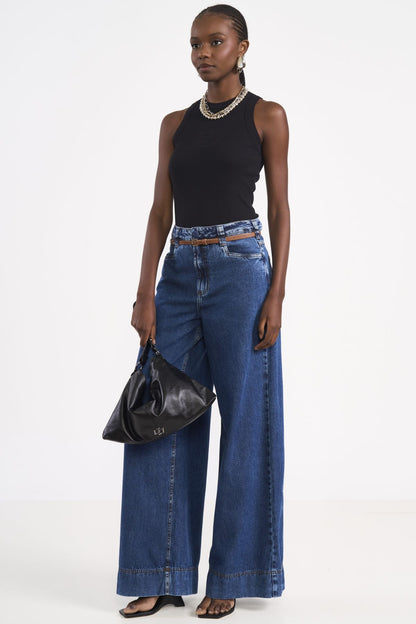 Calça Jeans Wide Leg Colcci Azul Com Cinto