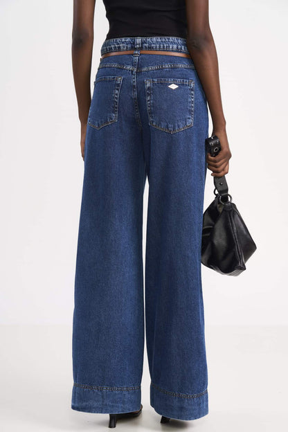 Calça Jeans Wide Leg Colcci Azul Com Cinto