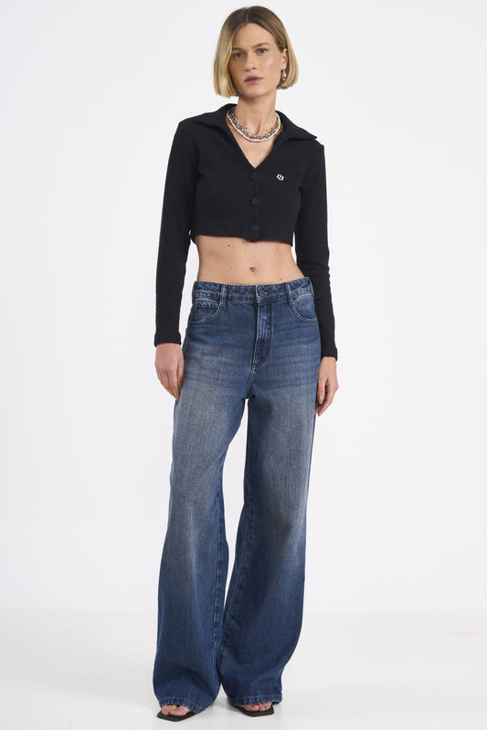 Calça Jeans Wide Leg Colcci Azul Lavagem