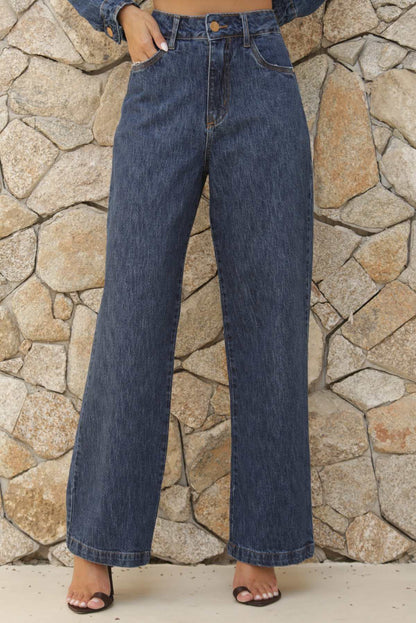 Calça Jeans Wide Leg Frysaide Azul Cintura Alta