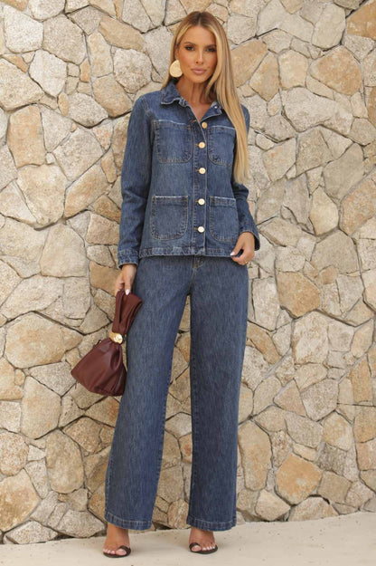 Calça Jeans Wide Leg Frysaide Azul Cintura Alta