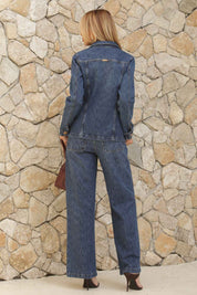 Calça Jeans Wide Leg Frysaide Azul Cintura Alta