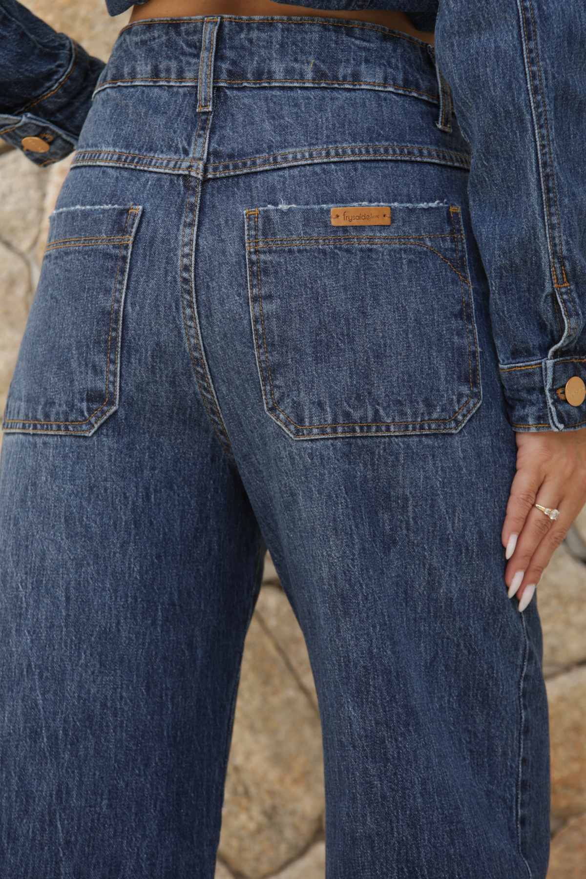 Calça Jeans Wide Leg Frysaide Azul Cintura Alta