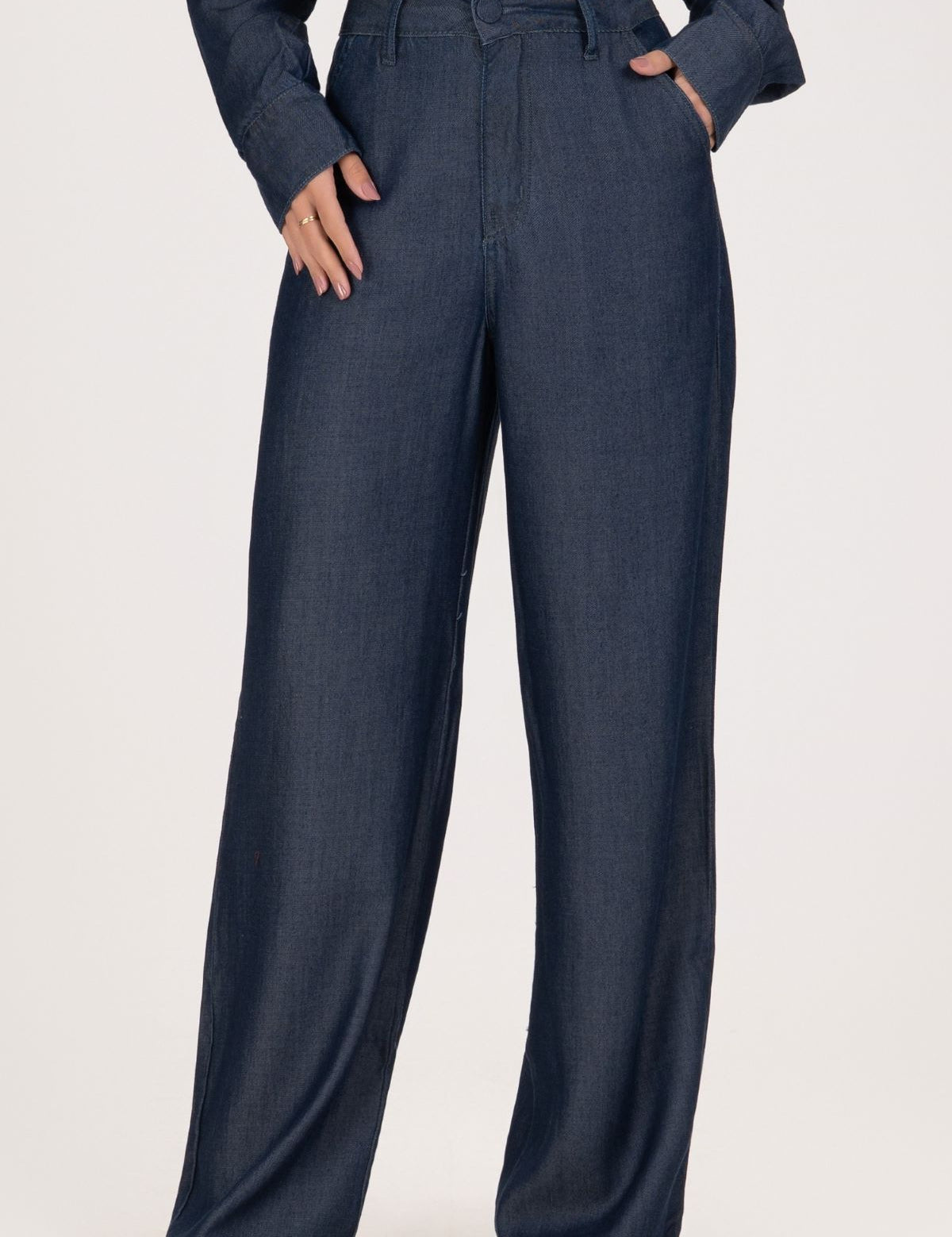 Calça Jeans Wide Leg Frysaide Azul Cintura Alta