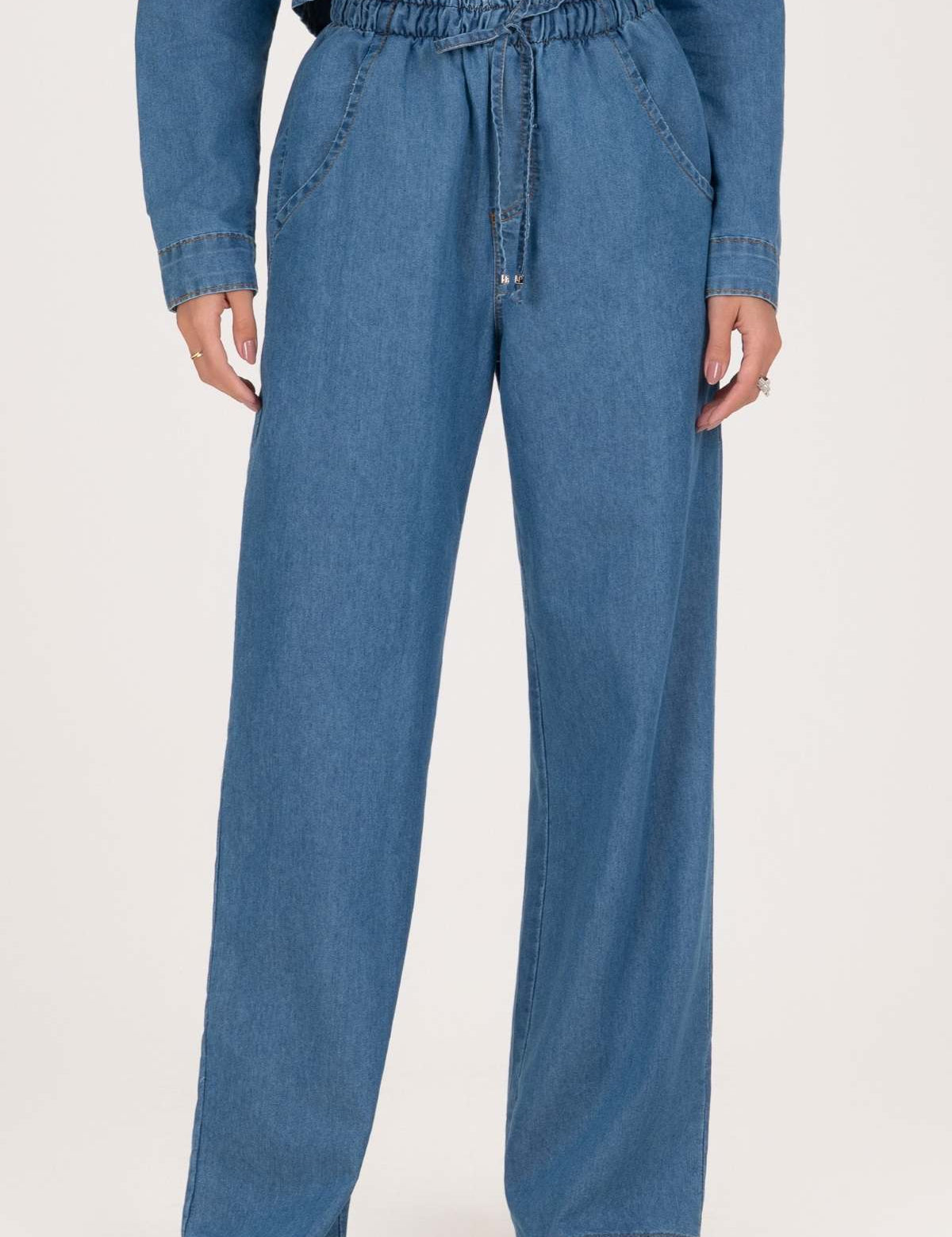 Calça Jeans Wide Leg Frysaide Azul Cintura Alta